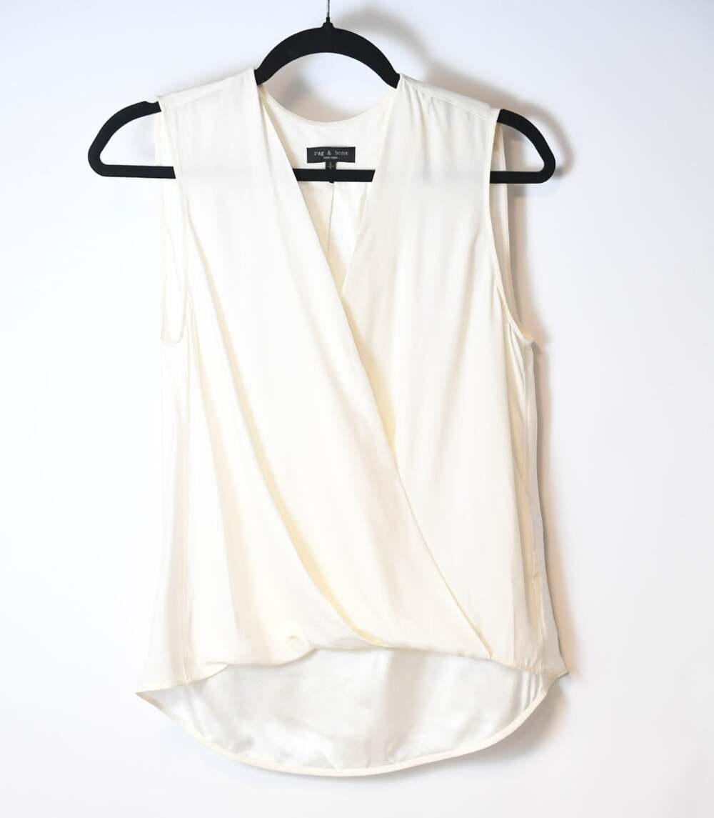Rag & Bone Womens Size S Silk Hi-Low Sleeveless Shirt Top Blouse Ivory READ